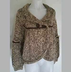 BCBG Maxazria Sweater Shawl Sz L One Button Brown